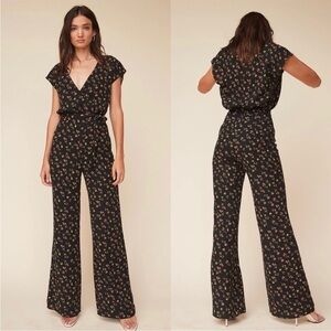 LPA 76 Little Roses Black Floral V-Neck Wide-Leg Jumpsuit Large